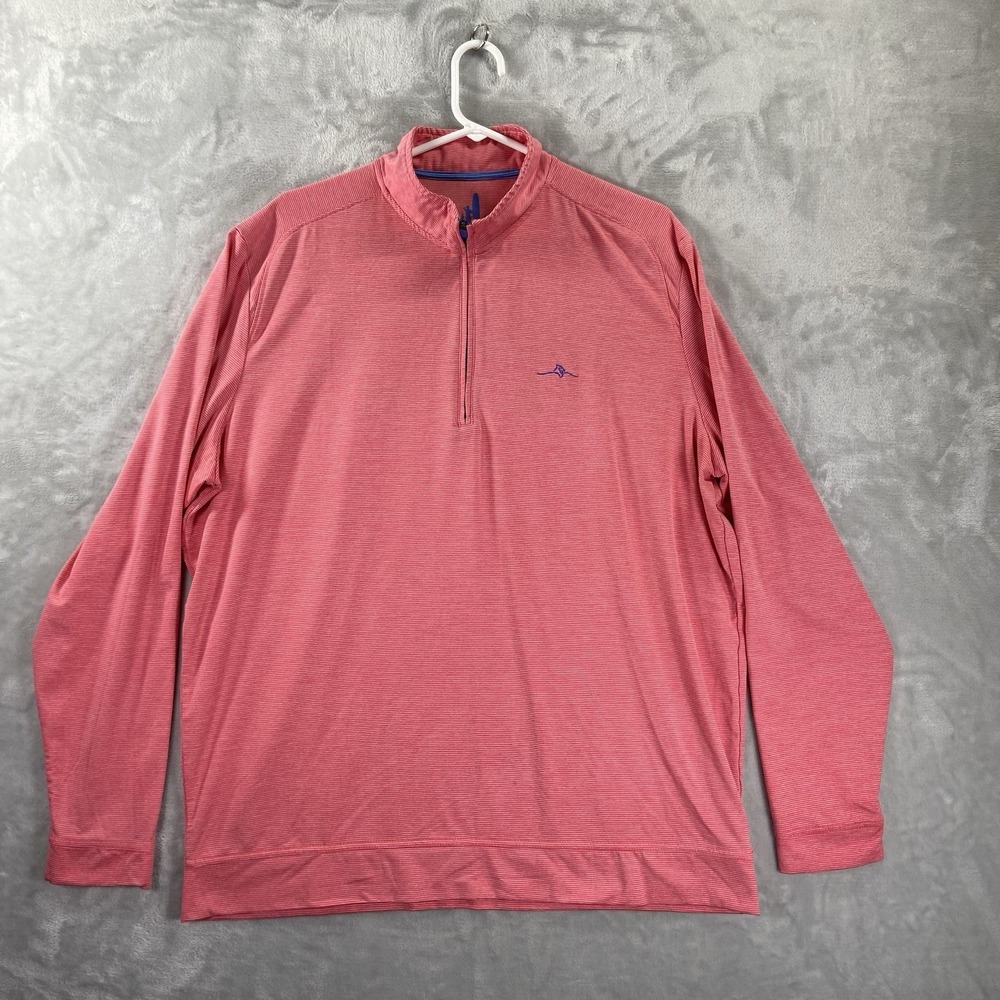 Johnnie-O Shirt mens XL Performance 1/4 Zip Active Pullover Striped Wicking Pink